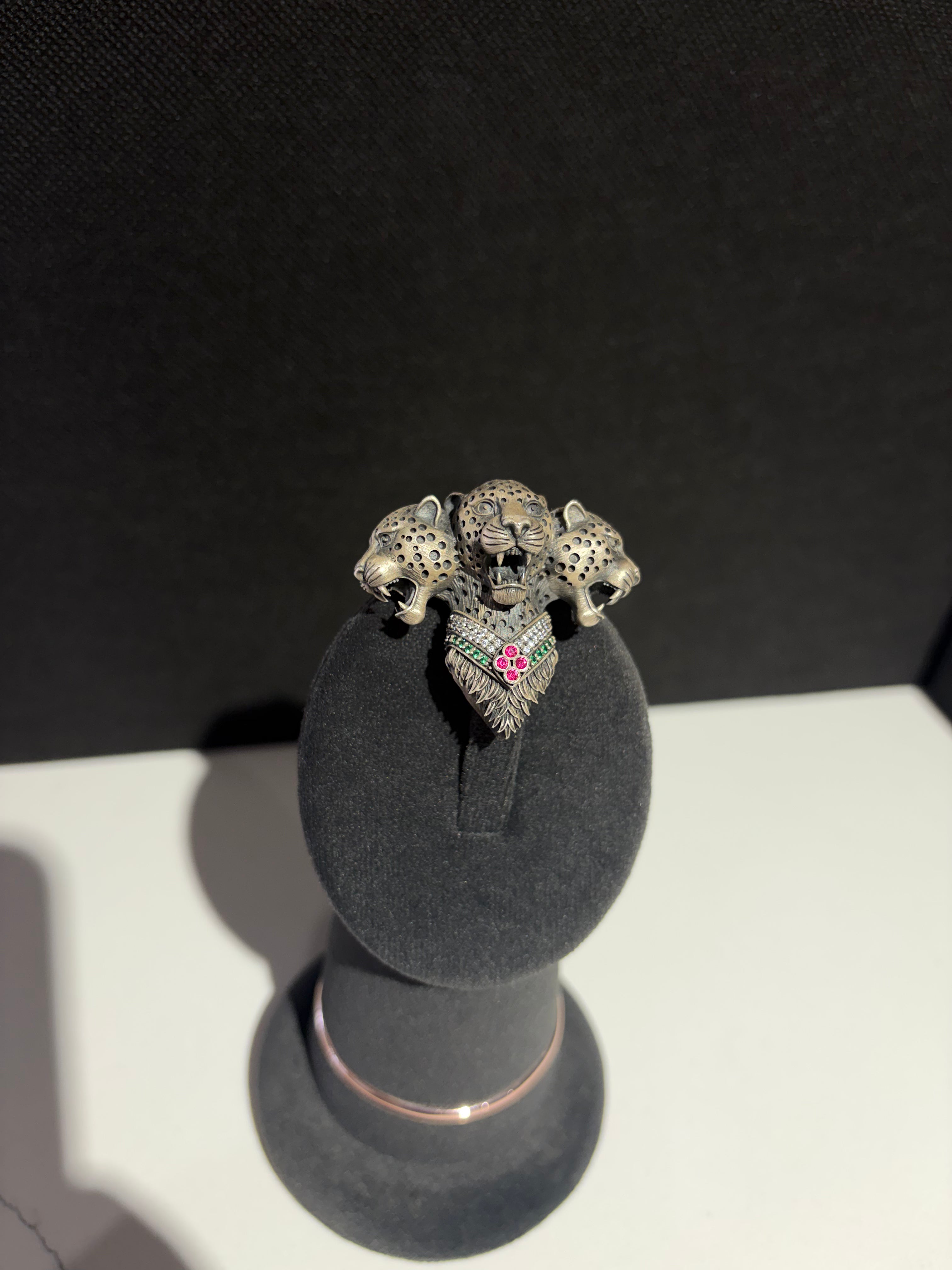Trio Panther 925 Sterling Silver Brooch