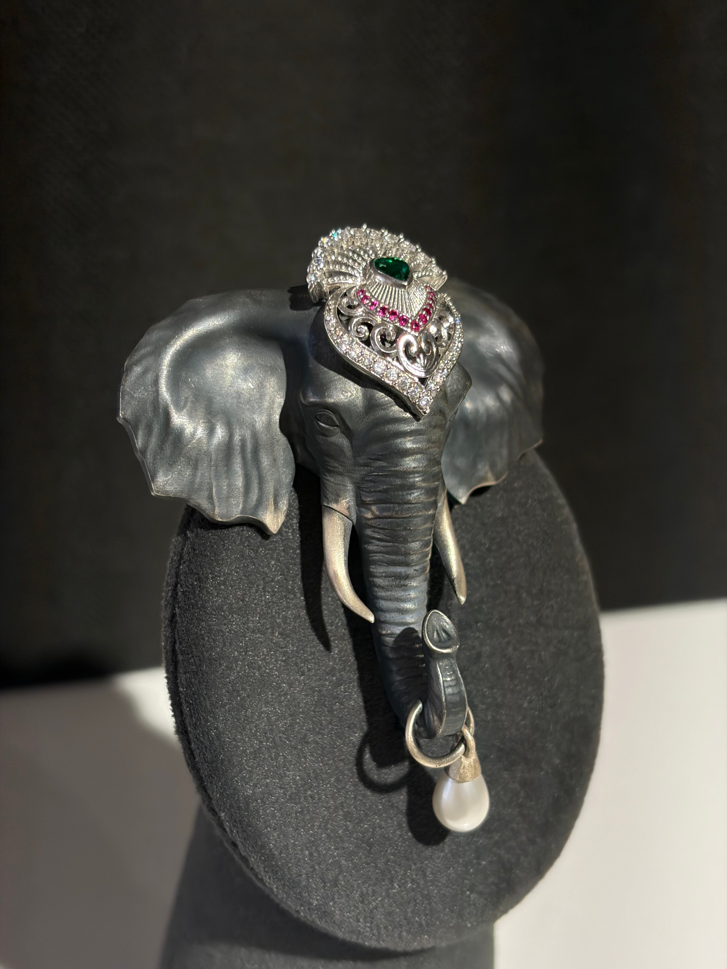 Royal Elephant Crown 925 Sterling Silver Brooch